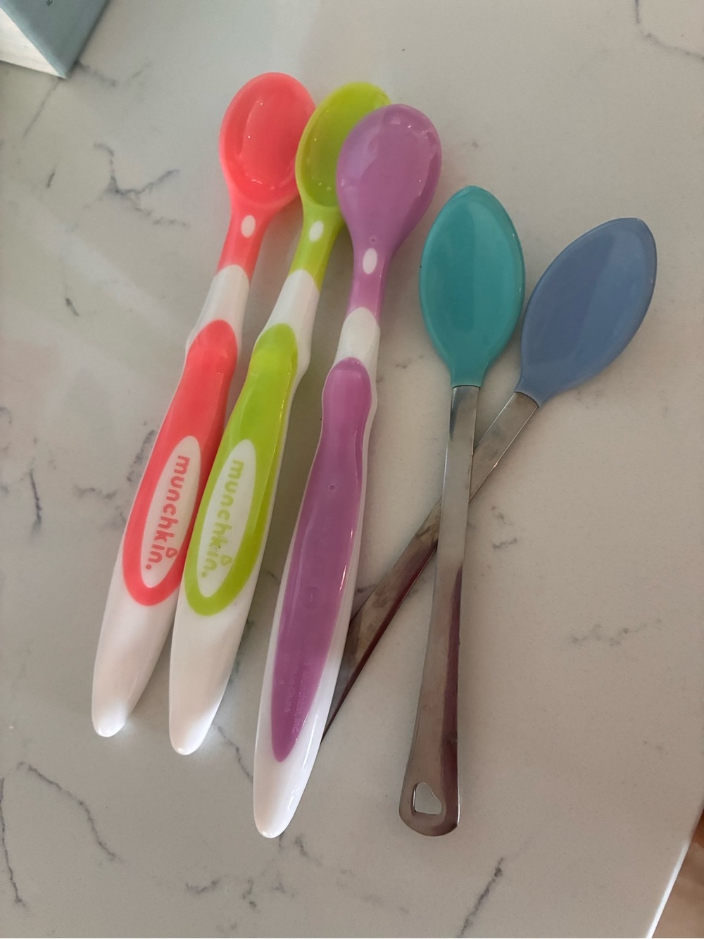 Munchkin Baby Feeding Spoons + Teal & Blue Stainless Spoons - Colorful Set